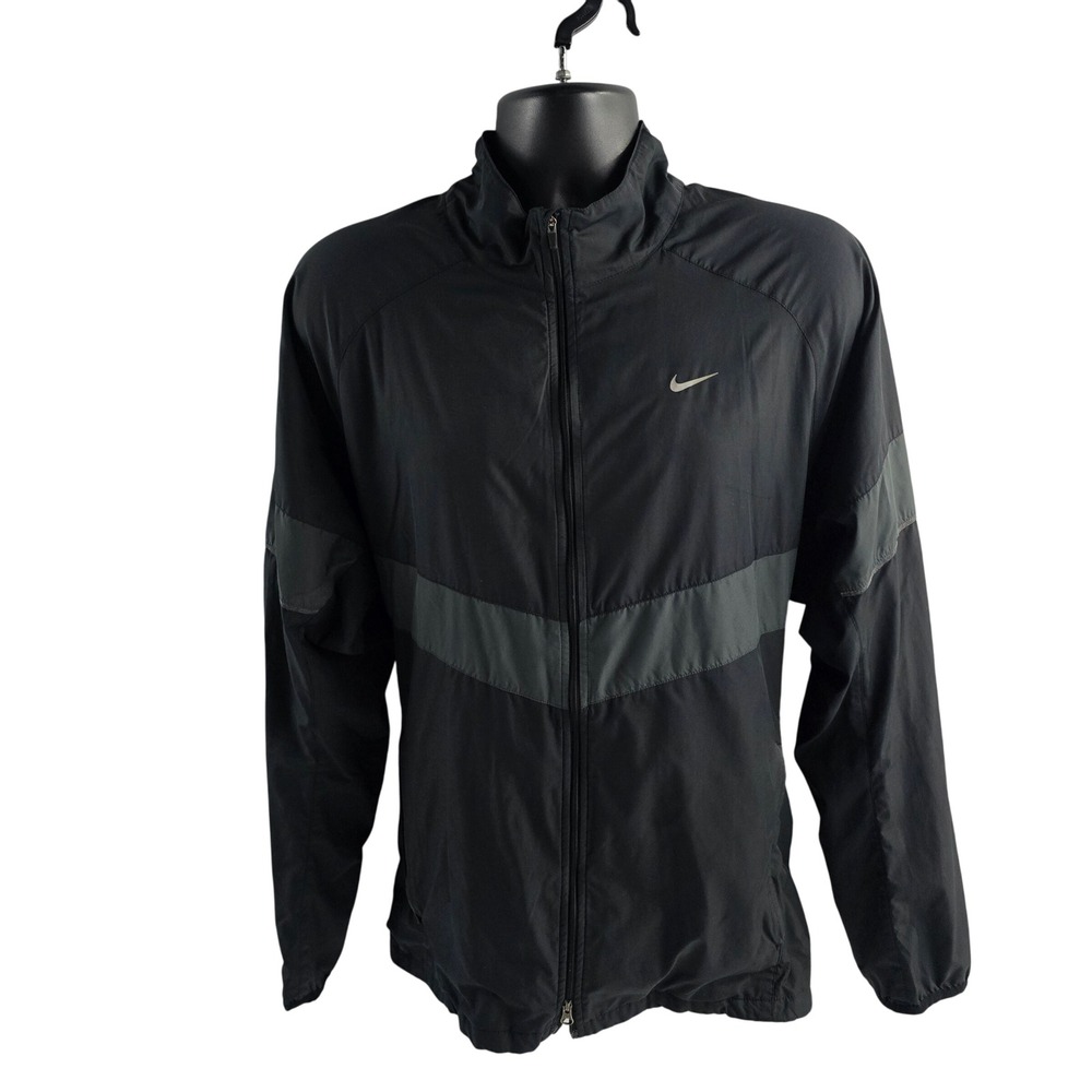 Nike Mens Windbreaker Jacket Full Zip Black Gray Running Lightweight L